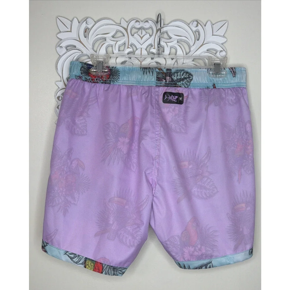 Psycho Tuna Tropical Birds Swim Trunks Men's Medium Aqua Parrot Beach Resort NWT